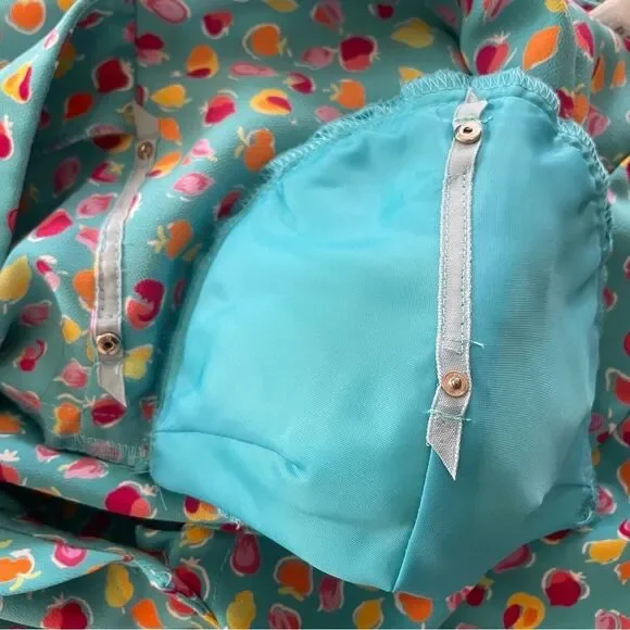 VINTAGE 90s Liz Claiborne Fruit Print Button Front Midi Dress Blue - Picture 7 of 11